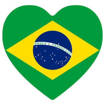 Flag of Brazil. Brazil flag in heart shape. 