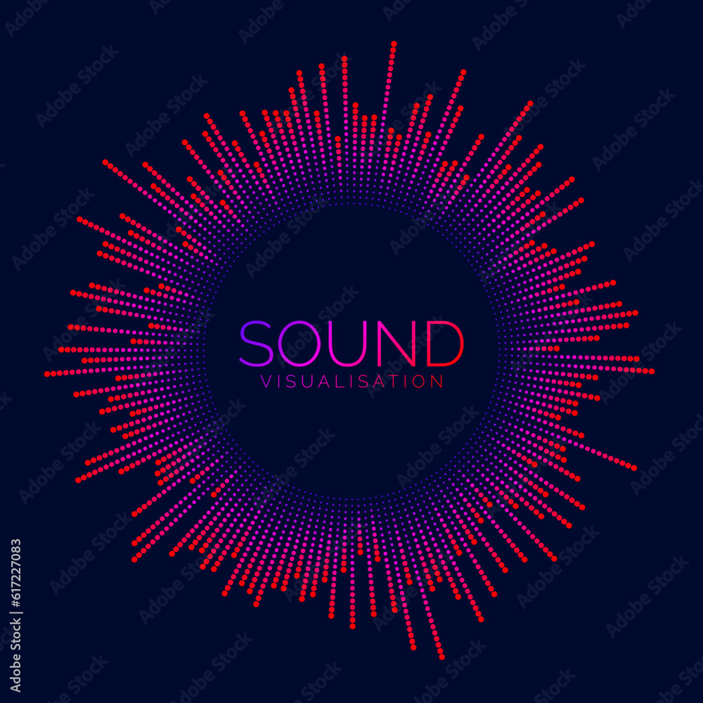 Poster radial sound wave visualization bar. dotted music player equalizer. circle audio signal or vibration