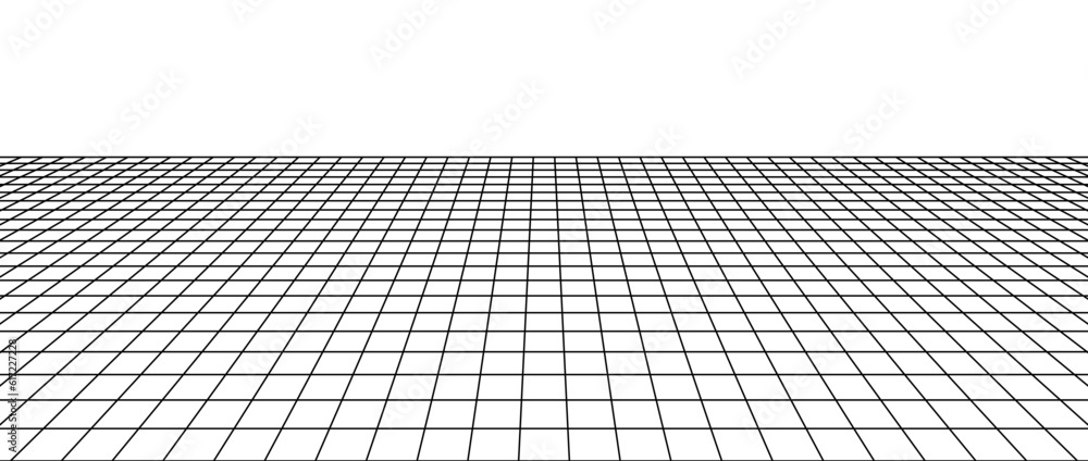 Poster abstract flat wireframe grid. checkered floor landscape. horizontal chessboard plane in perspective.