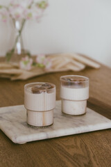 Iced chocolate milkshake in a trendy ripple glasses