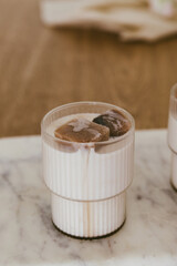 Iced chocolate milkshake in a trendy ripple glasses
