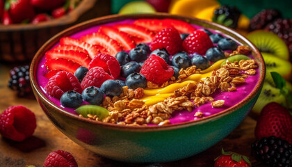 A healthy breakfast bowl with oatmeal, yogurt, and mixed berries generated by AI