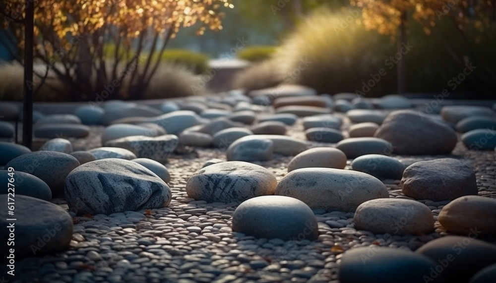 Aufkleber smooth stone material in circle shape, stacked in beautiful pattern generated by ai