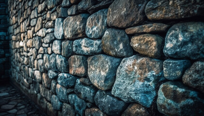 Antique stone wall with textured effect and weathered brick stack generated by AI