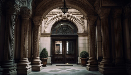 Elegant arches and columns adorn the entrance to this historic cathedral generated by AI