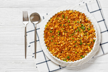 Chicken Rice Casserole in baking dish, top view