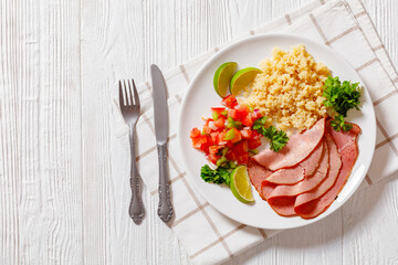 roast beef fillet with quinoa and tomato salsa