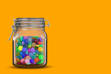 Jar with Different Kinds of Candies and Sweets. 3d Rendering