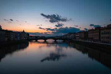 Fototapeta premium View from Ponte Vecchio Bridge at Dusk, Florence Italy