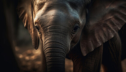 Large African elephant in wildlife reserve, looking at camera generated by AI