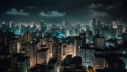Fototapeta premium Illuminated skyscrapers light up the modern city skyline at dusk generated by AI