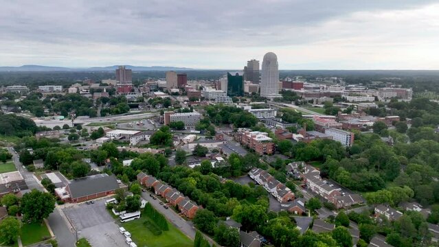 Aerial fast push in to Winston Salem NC, North Carolina
