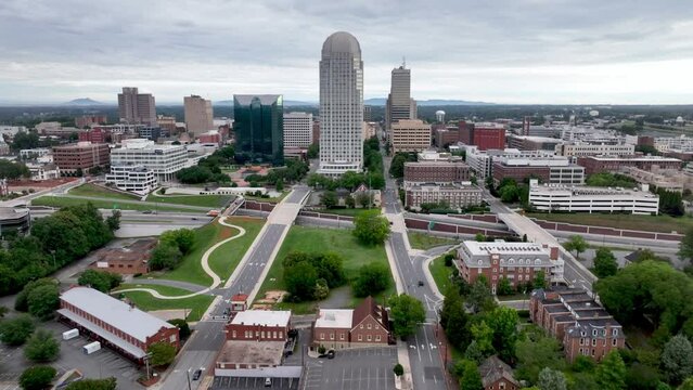 Aerial fast push into Winston Salem NC, North Carolina