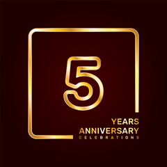 5th anniversary template design with double line numbers in gold color, vector template