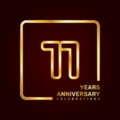 11th anniversary template design with double line numbers in gold color, vector template