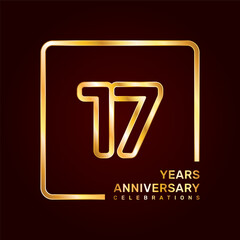 17th anniversary template design with double line numbers in gold color, vector template