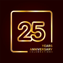 25th anniversary template design with double line numbers in gold color, vector template