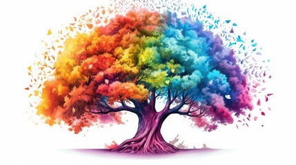 Obraz na płótnie Canvas Colorful Tree with Rainbow leaves