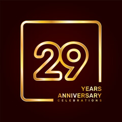 29th anniversary template design with double line numbers in gold color, vector template