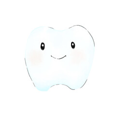 tooth cartoon mascot with watercolor painting style isolated png