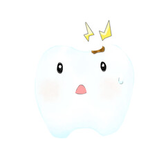 toothache cartoon mascot with watercolor painting style isolated png