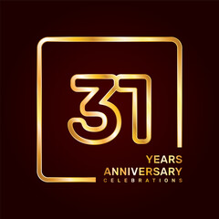 31th anniversary template design with double line numbers in gold color, vector template