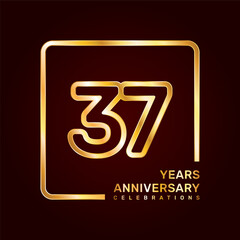 37th anniversary template design with double line numbers in gold color, vector template