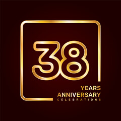 38th anniversary template design with double line numbers in gold color, vector template
