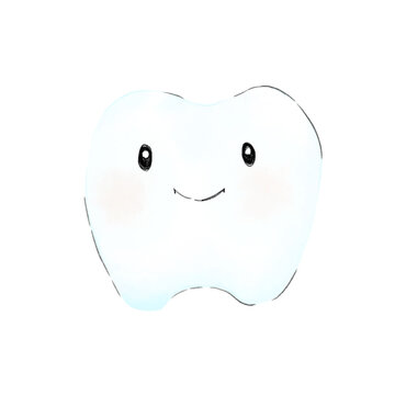 tooth cartoon mascot with watercolor painting style isolated png