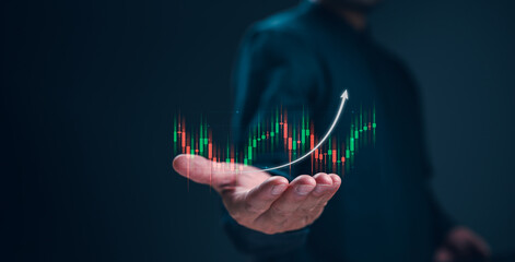 Stock market, Business growth, planning and strategy for investment, progress or success concept....