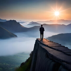 Man on mountain above clouds