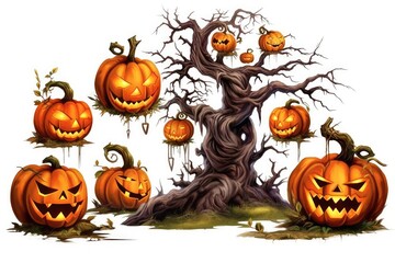 halloween background with pumpkin and bats