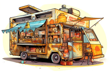 Food truck painting illustration