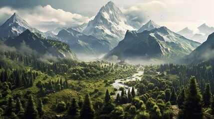 panoramic view of a lush green valley Generative AI