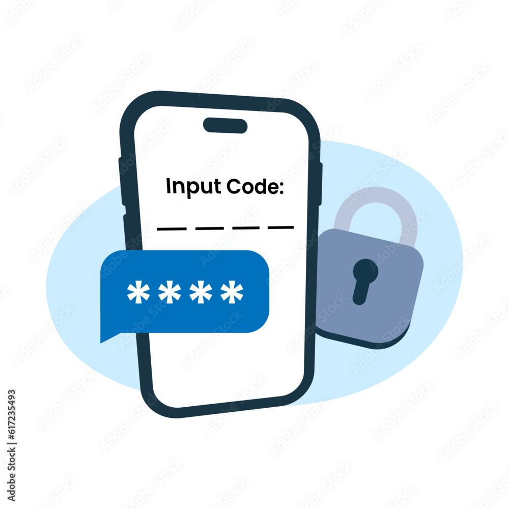 Poster verification, otp one time password has been send, input code with smartphone concept illustration f