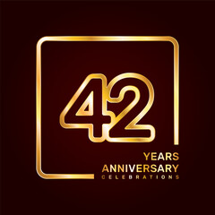 42th anniversary template design with double line numbers in gold color, vector template