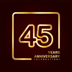 45th anniversary template design with double line numbers in gold color, vector template