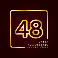 48th anniversary template design with double line numbers in gold color, vector template