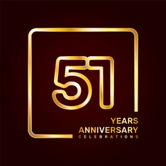 51th anniversary template design with double line numbers in gold color, vector template