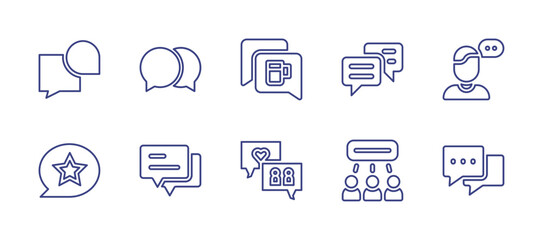 Conversation line icon set. Editable stroke. Vector illustration. Containing speech bubble, message, conversation, influencer, chat, networking, chat bubble.
