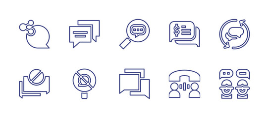 Conversation line icon set. Editable stroke. Vector illustration. Containing chat, chat bubble, conversation, no talking, no talk, talk.