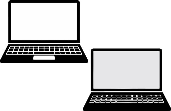 Laptop flat icons. Opened computer screen with keyboard. Mock up modern laptops with blank screen. Editable Vector illustration. eps 10.
