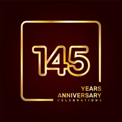 145th anniversary template design with double line numbers in gold color, vector template