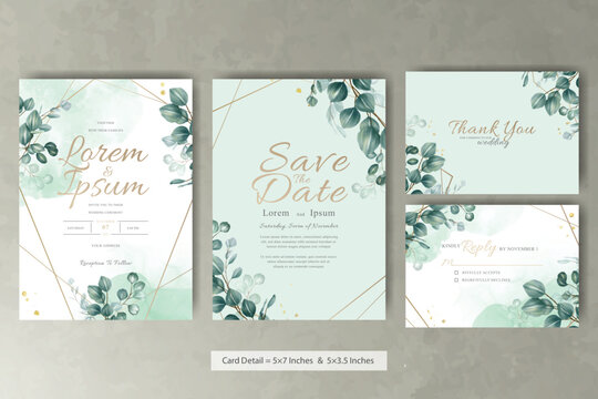 Set of Greenery Floral Frame Wedding Invitation Card Template