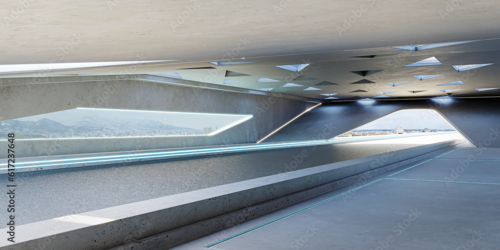 Poster 3d empty aspahalt road and roof architecture with triangular element design