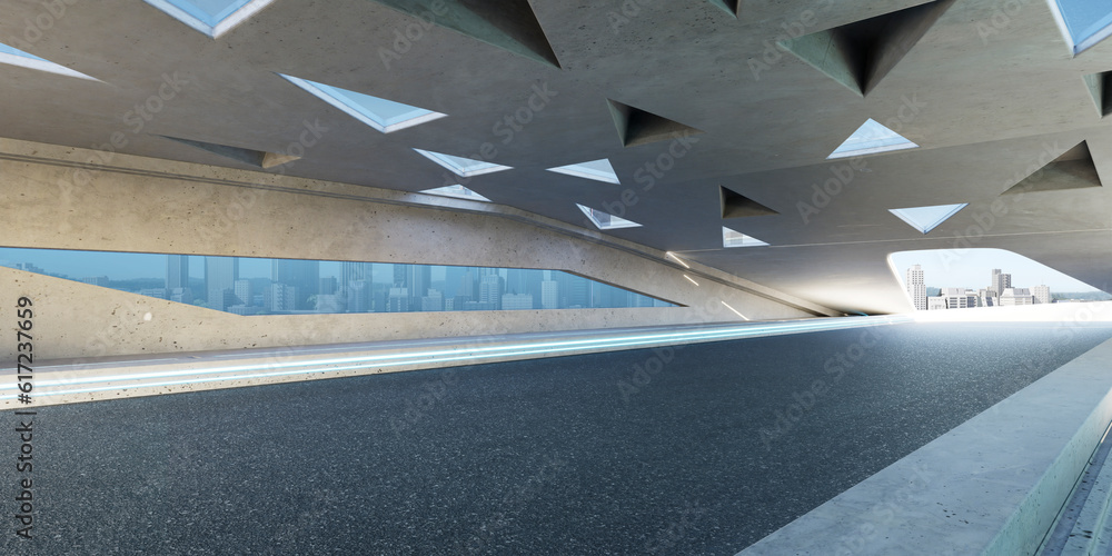 Poster 3d empty aspahalt road and roof architecture with triangular element design