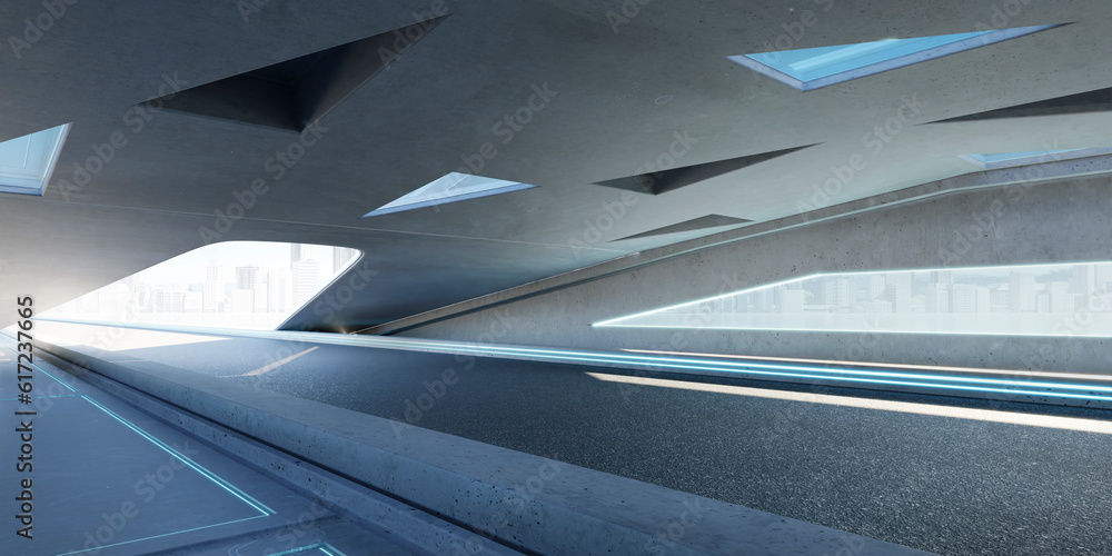 Poster 3d empty aspahalt road and roof architecture with triangular element design