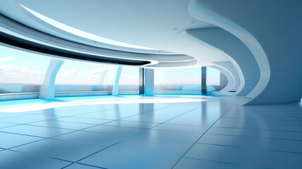 Futuristic rooftop modern architecture with empty floor. Created with AI generative.