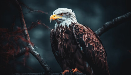 Majestic bird of prey perching on branch generated by AI