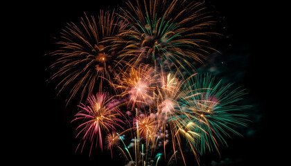 Obraz premium Bright colors exploding in vibrant firework display generated by AI